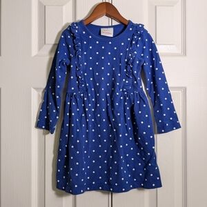 Long Sleeves Blue Polkadot Dress - 4t